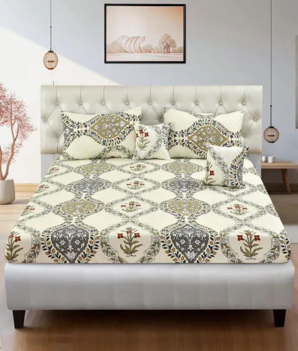 Off-White_Cotton_Aura_–_Heritage_Bloom_Harmony_5-Piece_Luxury_Bedsheet_Set_with_pillow_cover