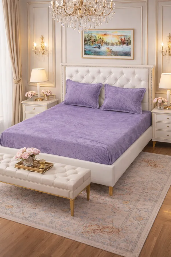 Falora®_Purple_Velvet_500_TC_Winter_Warm_Fitted_Bedsheet_72×78×8_Inch_360°_Elastic