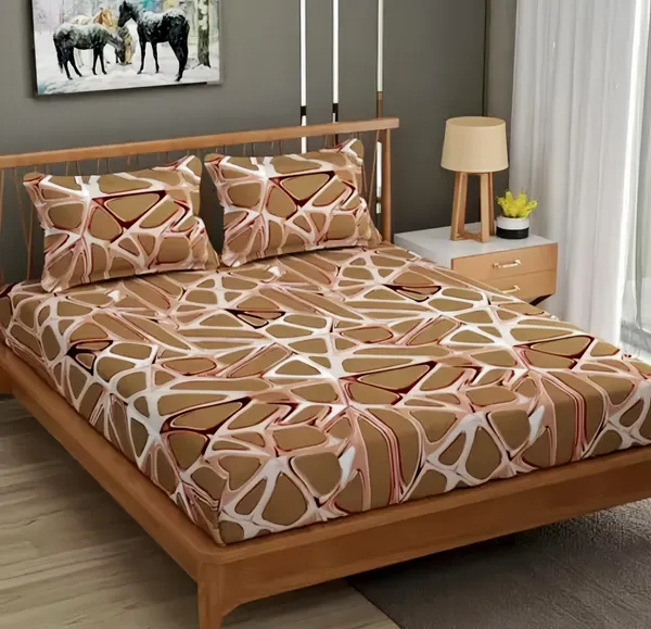 Light_Brown_Premium_Cotton_Essence_Linear_Geometry_Bed_Sheet_with_pillow_cover