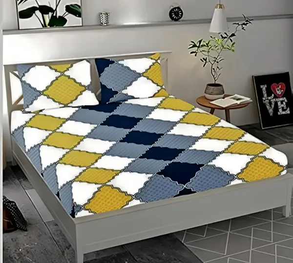 Multicolor_Premium_Cotton_Luxe_Color_Grid_Bed_Sheet_with_pillow_cover