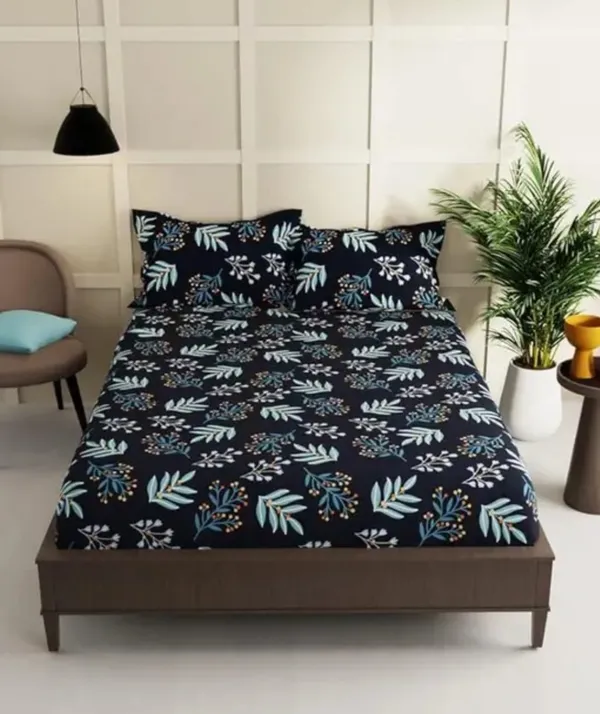 Multicolor_Premium_Cotton_Luxe_Midnight_Leaves_Bed_Sheet_with_pillow_cover