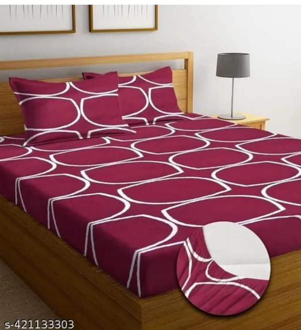 Maroon_Premium_Cotton_220_TC_Luxe_Wave_Square_Collection_Fitted_Bed_Sheet_with_pillow_cover