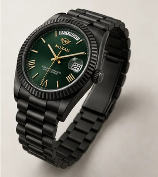 Green_Dial_Luxury_Watch_With_Stylish_Black_Straps_For_Men