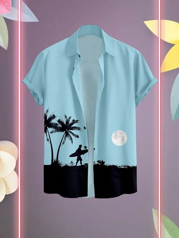 Men's_Hawaiian_Beach_Print_Button_Down_Shirt,_Short_Sleeve,_Light_Blue_with_Palm_Tree_and_Moon_Design