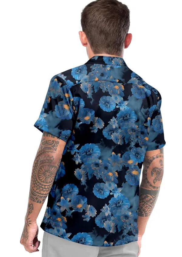 Blue_Floral_Print_Short_Sleeve_Casual_Shirt,_Blue_Flowers_On_Black,_Summer_Beach_Hawaiian_Style