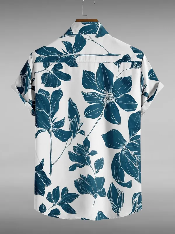 Blue_Floral_Hawaiian_Shirt,_Short_Sleeve_Button_Down,_Teal_And_White_Print