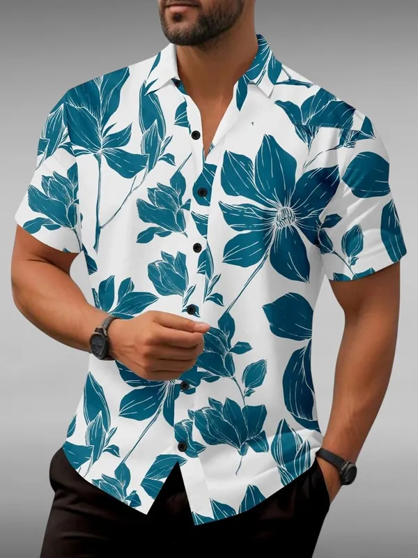 Blue_Floral_Hawaiian_Shirt,_Short_Sleeve_Button_Down,_Teal_And_White_Print