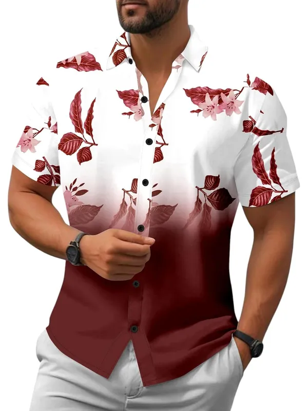 Red_Floral_Print_Hawaiian_Shirt,_Short_Sleeve_Button_Down,_White_And_Black_Ombre_With_Grey_Leaves