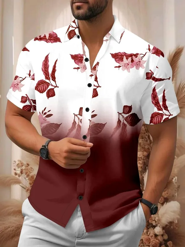 Red_Floral_Print_Hawaiian_Shirt,_Short_Sleeve_Button_Down,_White_And_Black_Ombre_With_Grey_Leaves