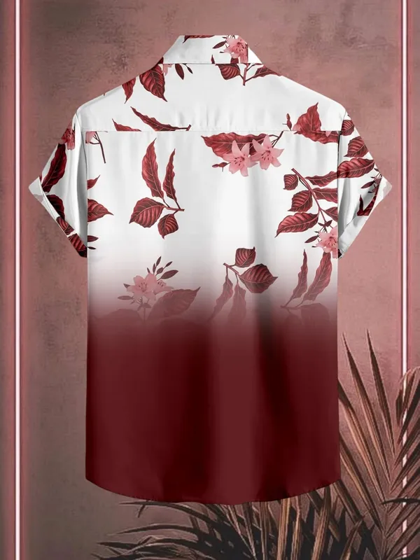 Red_Floral_Print_Hawaiian_Shirt,_Short_Sleeve_Button_Down,_White_And_Black_Ombre_With_Grey_Leaves