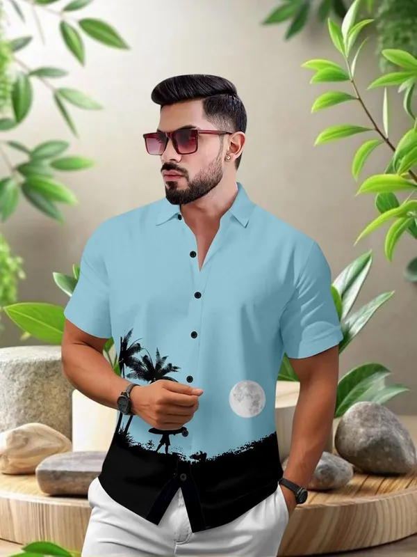 Light_Blue_Hawaiian_Beach_Shirt,_Short_Sleeve_Button_Down,_Surfer_Palm_Tree_Print,_Light_Blue