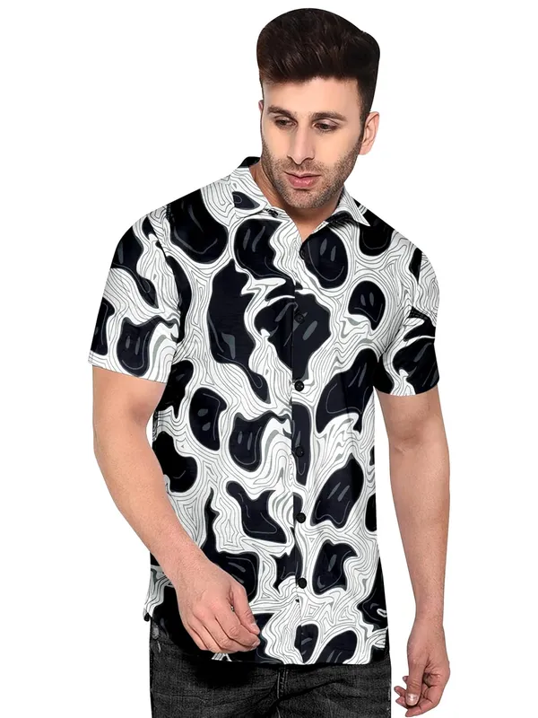 Black_Abstract_Pattern_Short_Sleeve_Button-Down_Shirt_Geometric_Design,_Casual_Wear