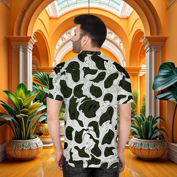 Green_Abstract_Pattern_Short_Sleeve_Button-Down_Shirt_Geometric_Design,_Casual_Wear