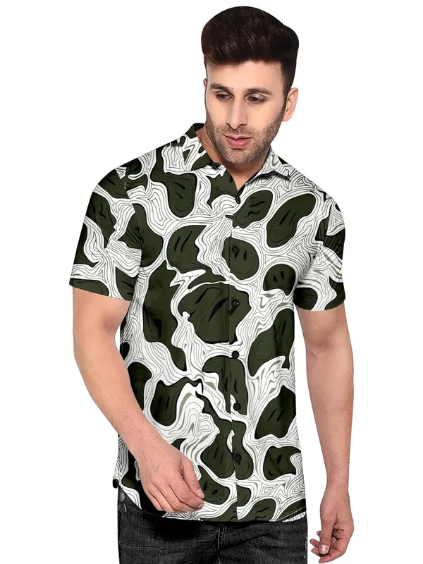 Green_Abstract_Pattern_Short_Sleeve_Button-Down_Shirt_Geometric_Design,_Casual_Wear