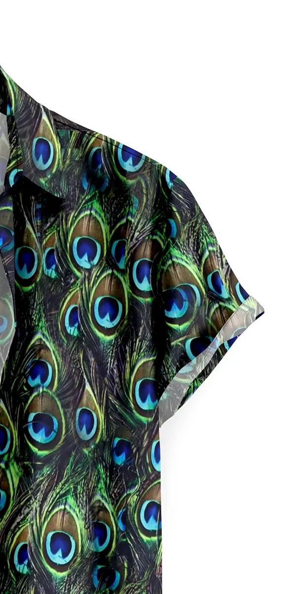 Multicolour_Short_Sleeve_Button-Down_Shirt,_Geometric_Triangle_Print_Pattern,_Casual_Summer_Wear