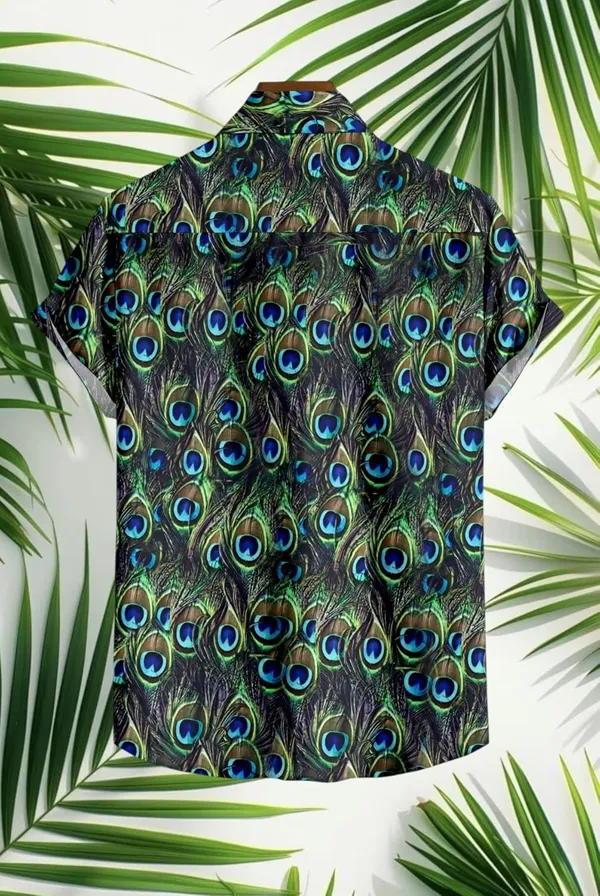 Multicolour_Short_Sleeve_Button-Down_Shirt,_Geometric_Triangle_Print_Pattern,_Casual_Summer_Wear