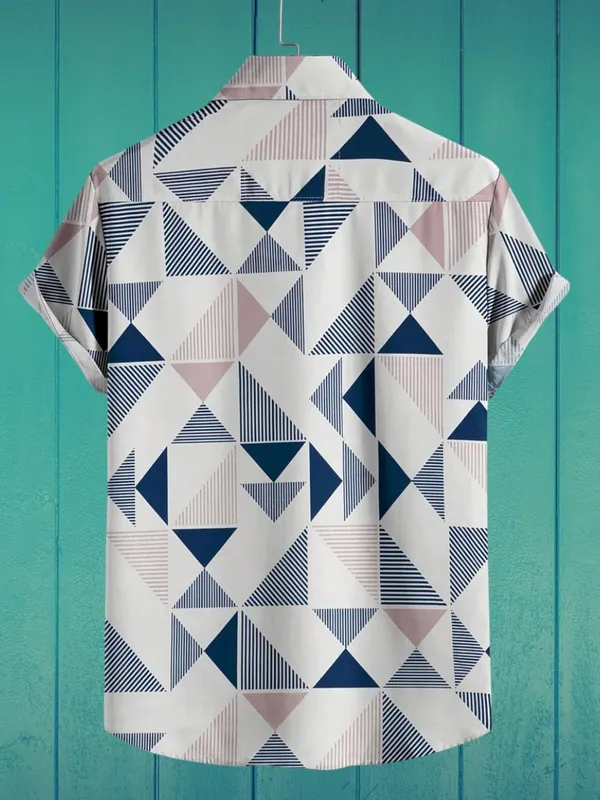 Blue_Short_Sleeve_Button-Down_Shirt,_Geometric_Triangle_Print,_Navy_And_White_Pattern