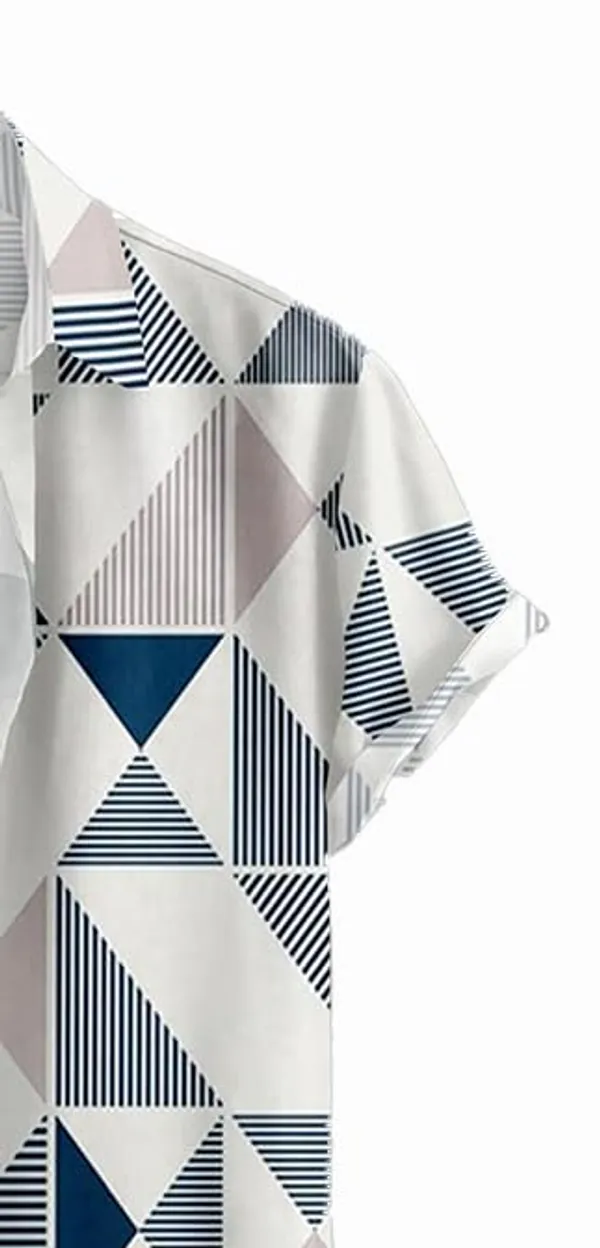 Blue_Short_Sleeve_Button-Down_Shirt,_Geometric_Triangle_Print,_Navy_And_White_Pattern