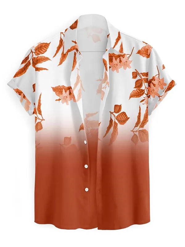Orange_Casual_Button_Down_Shirt,_Short_Sleeve,_Leaf_Print_Ombre_Design,_Regular_Fit,_Cotton_Blend