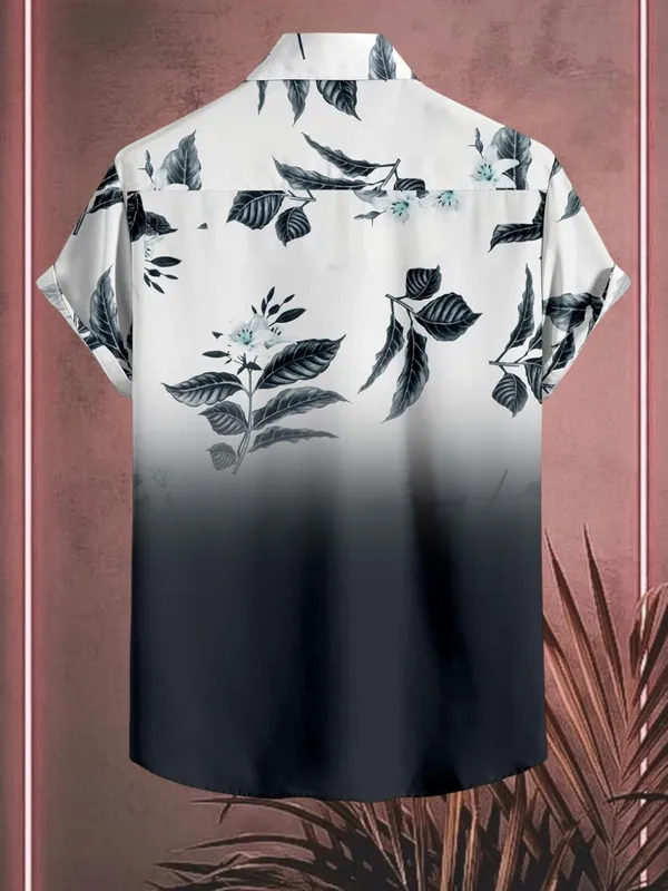 Black_Casual_Button_Down_Shirt,_Short_Sleeve,_Leaf_Print_Ombre_Design,_Regular_Fit,_Cotton_Blend