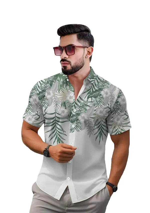 Green_Tropical_Print_Hawaiian_Short_Sleeve_Shirt,_White_With_Green_Palm_Leaves,_Casual_Button_Down