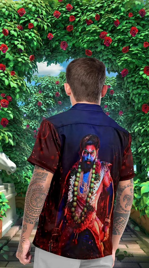 Malticolor_Designer_Shirt,_Navy_Blue_And_Red_Flame_Print,_Short_Sleeve_Button_Down_Casual_Wear