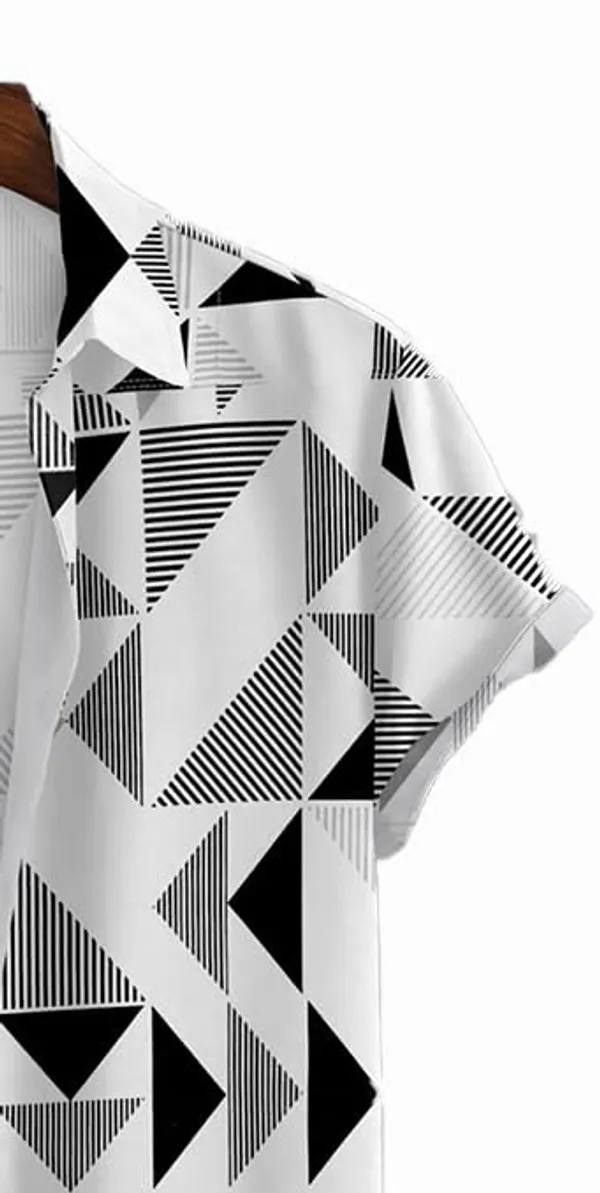 Black_Geometric_Print_Short_Sleeve_Button-Down_Shirt,_White_And_Navy_Blue_Triangle_Pattern,_Casual_Summer_Wear
