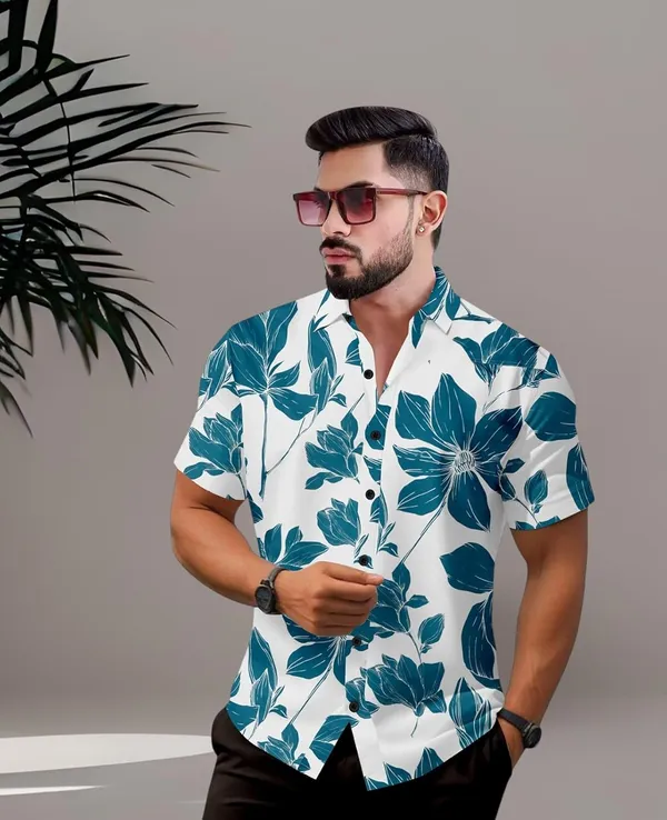 Blue_Hawaiian_Floral_Print_Short_Sleeve_Shirt,_White_And_Teal,_Button_Down_Casual_Summer_Shirt