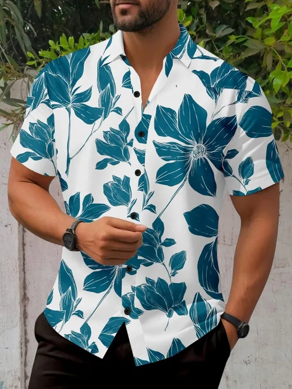 Blue_Hawaiian_Floral_Print_Short_Sleeve_Shirt,_White_And_Teal,_Button_Down_Casual_Summer_Shirt