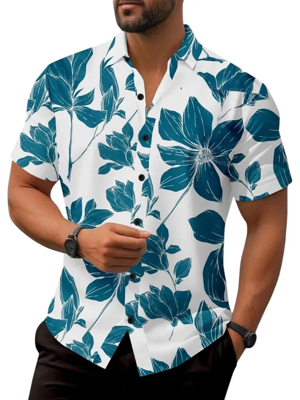 Blue_Hawaiian_Floral_Print_Short_Sleeve_Shirt,_White_And_Teal,_Button_Down_Casual_Summer_Shirt