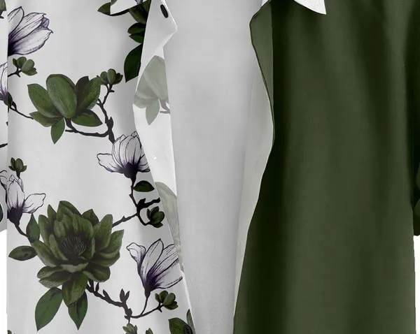 Green_Floral_Print_Short_Sleeve_Button-Down_Shirt,_Navy_Blue_And_White_Split_Design