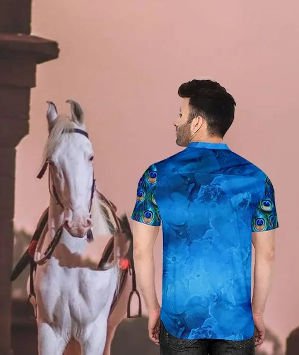 Blue_Peacock_Feather_Print_Hawaiian_Shirt,_Short_Sleeve_Button_Down,_Blue_Ombre_Design