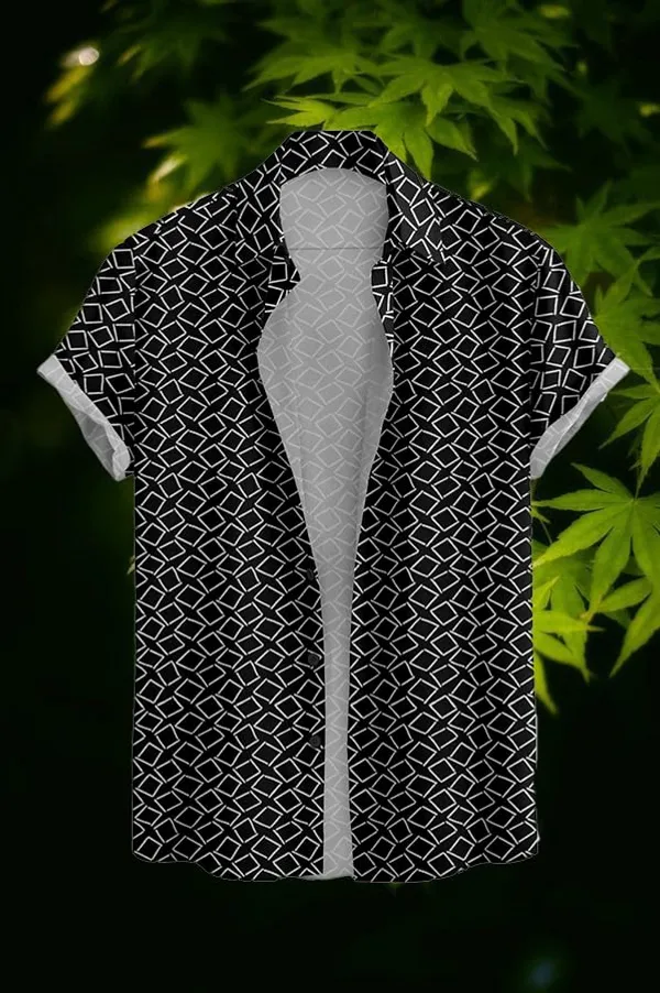 Geometric_Pattern_Short_Sleeve_Button-Down_Shirt,_Black_and_White_Print,_Casual_Wear