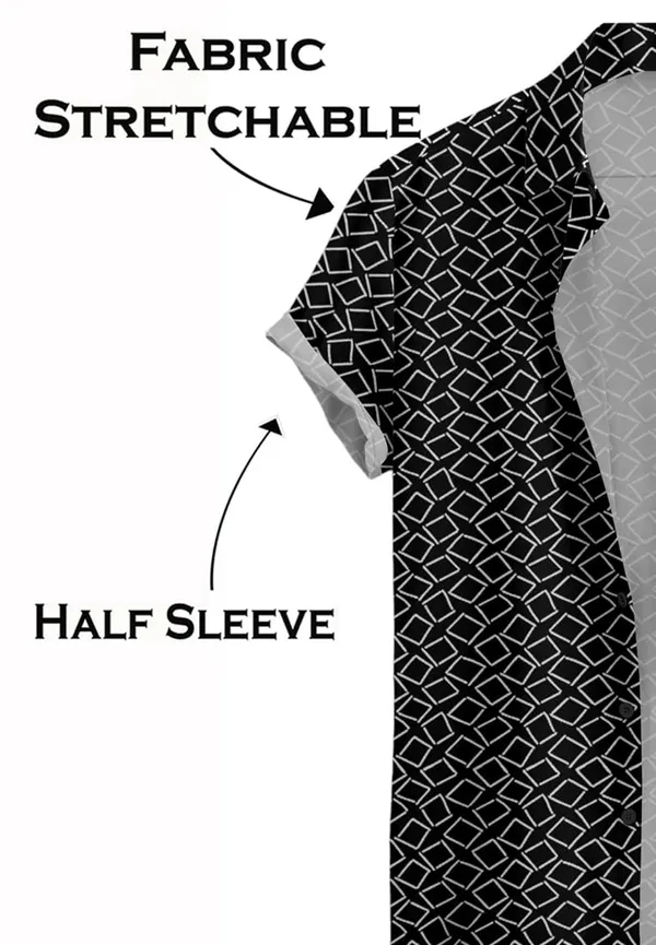Black_Geometric_Print_Short_Sleeve_Casual_Shirt_Pattern_Ͽ�Summer_|_Lightweight_Cotton_Blend_Stratchable_Fabric_|_Perfect_For_Daily_&_Weekend_Wear