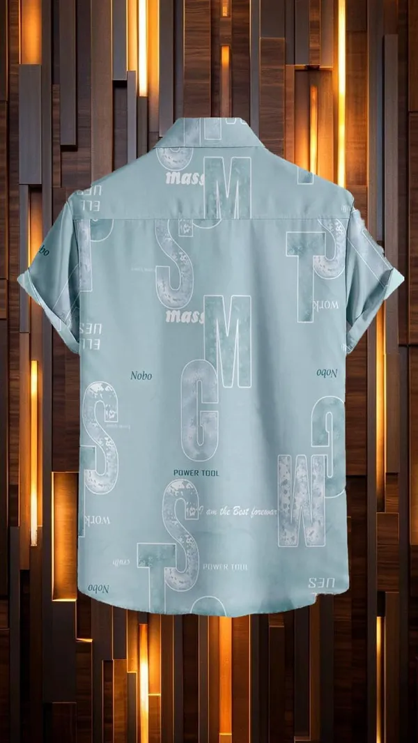 Blue_Short_Sleeve_Printed_Shirt,_Black_With_Typography_Pattern,_Casual_Button_Down