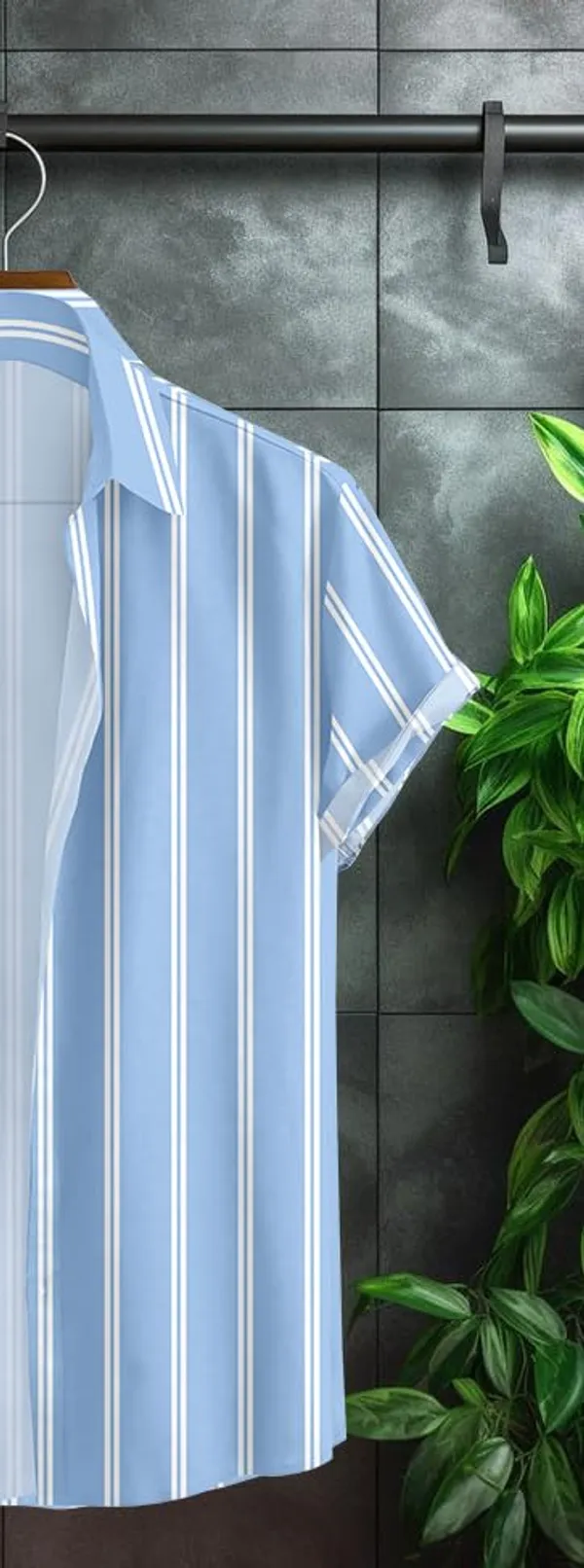 Light_Blue_Short_Sleeve_Button-Down_Shirt,_White_With_Black_Vertical_Stripes,_Casual_Fit