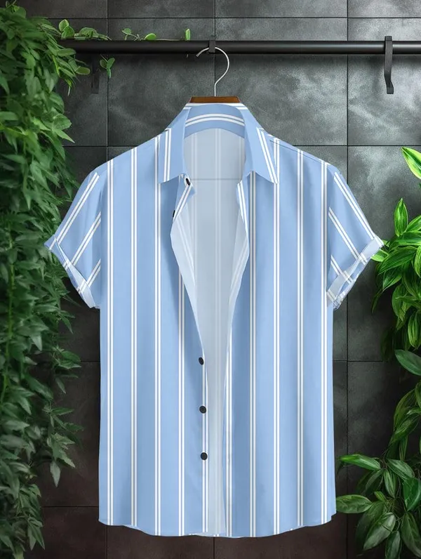 Light_Blue_Short_Sleeve_Button-Down_Shirt,_White_With_Black_Vertical_Stripes,_Casual_Fit