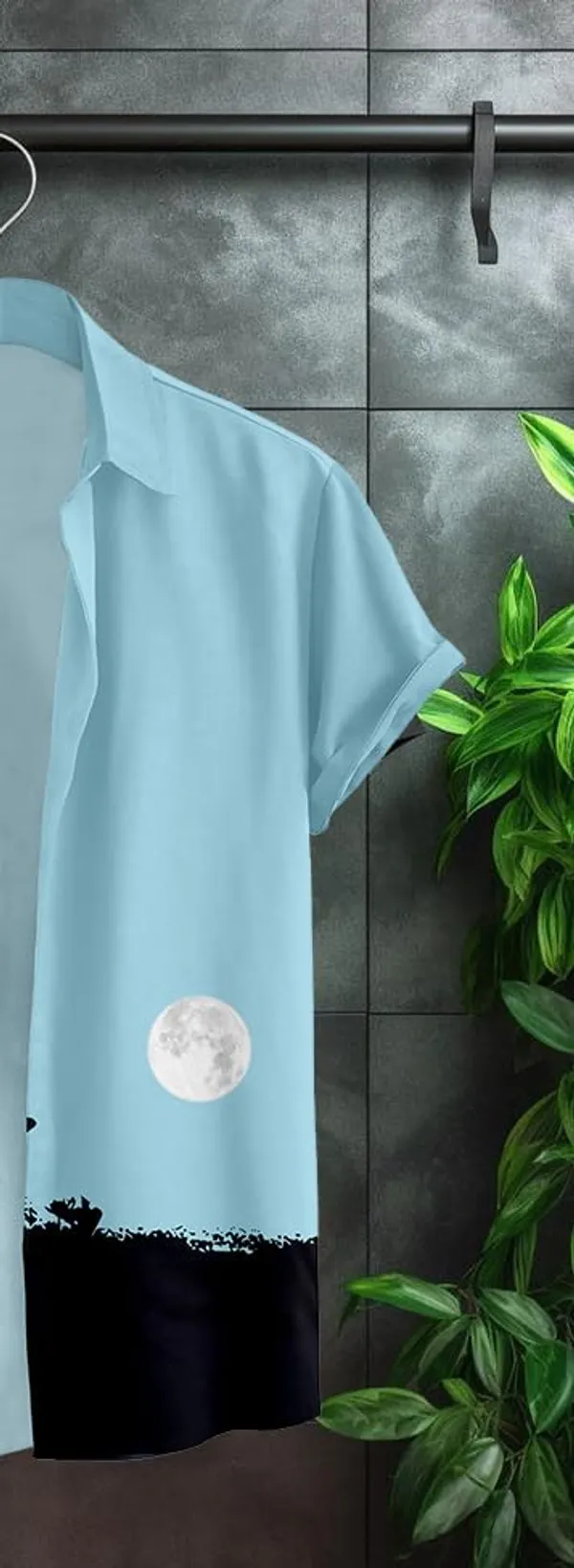 Blue_Hawaiian_Beach_Print_Button_Down_Shirt,_Surfer_Palm_Tree_Design,_Light_Blue,_Full_Moon_Night_Scene