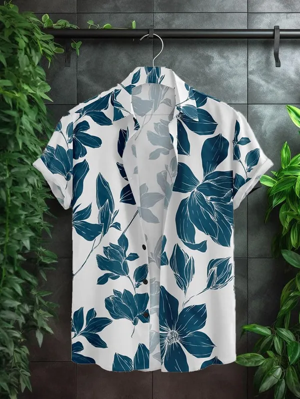 Blue_Hawaiian_Floral_Print_Short_Sleeve_Shirt,_White_With_Navy_Blue_Flowers,_Button_Down_Casual_Summer_Shirt
