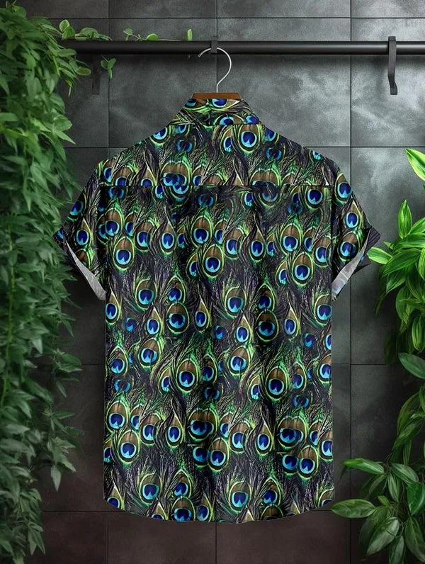 Morpich_Peacock_Feather_Print_Hawaiian_Shirt,_Short_Sleeve_Button_Down,_Green_And_Blue_Pattern