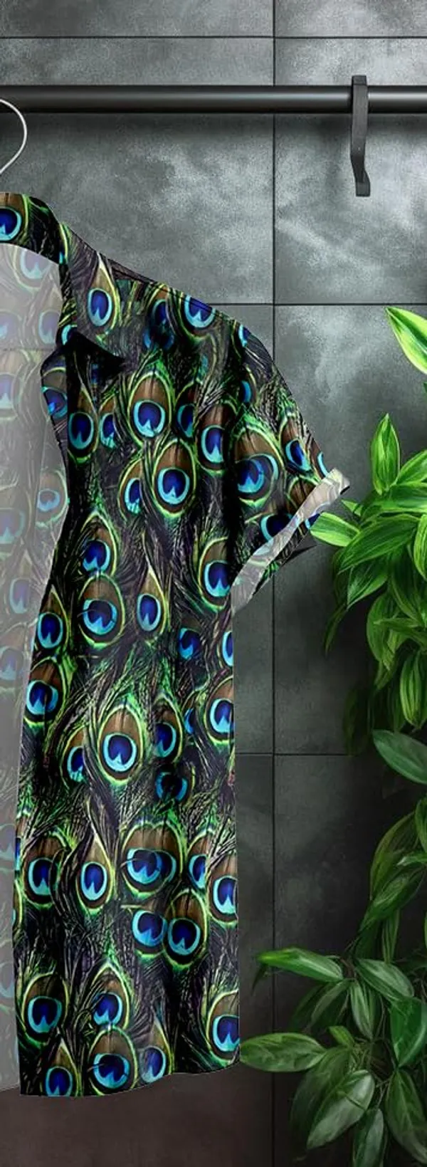 Morpich_Peacock_Feather_Print_Hawaiian_Shirt,_Short_Sleeve_Button_Down,_Green_And_Blue_Pattern