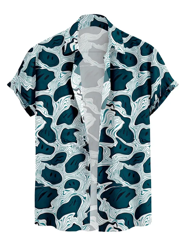 Blue_Abstract_Pattern_Short_Sleeve_Button-Down_Shirt_Topographic_Design,_Casual_Wear