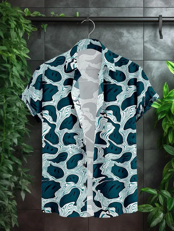 Blue_Abstract_Pattern_Short_Sleeve_Button-Down_Shirt_Topographic_Design,_Casual_Wear