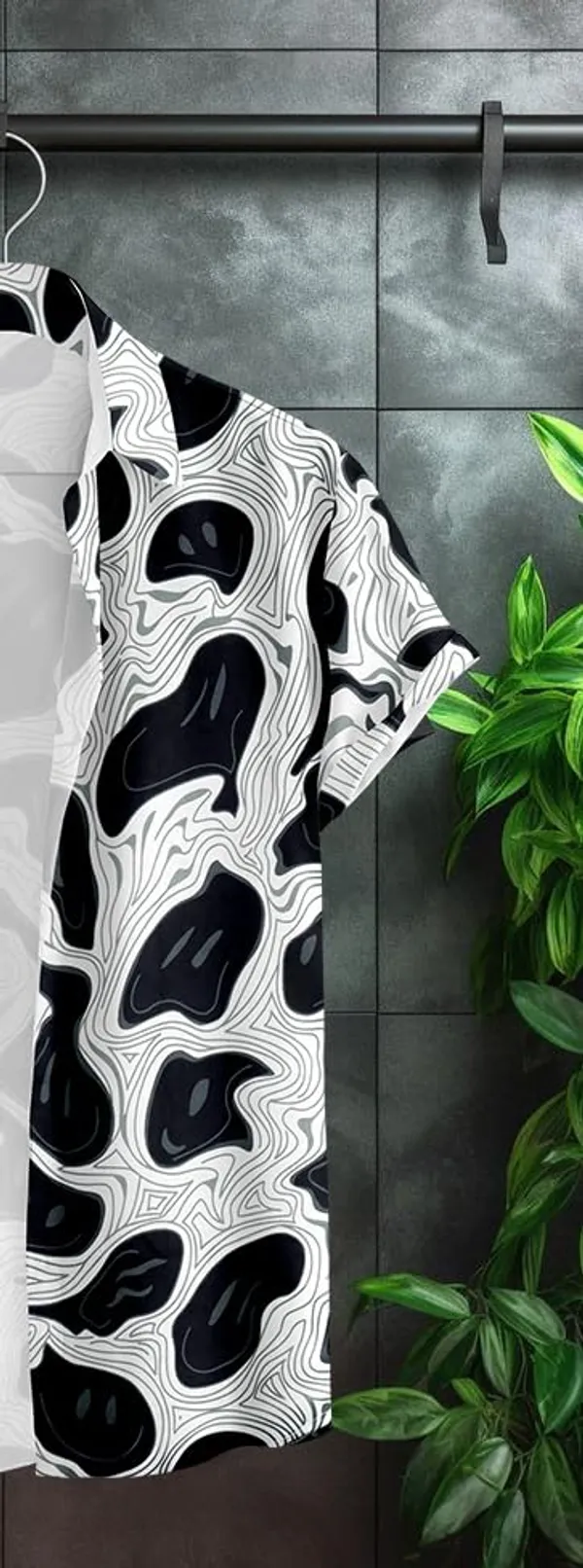 Black_Abstract_Pattern_Short_Sleeve_Button-Down_Shirt_Topographic_Design,_Casual_Wear