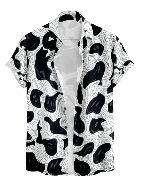 Black_Abstract_Pattern_Short_Sleeve_Button-Down_Shirt_Topographic_Design,_Casual_Wear