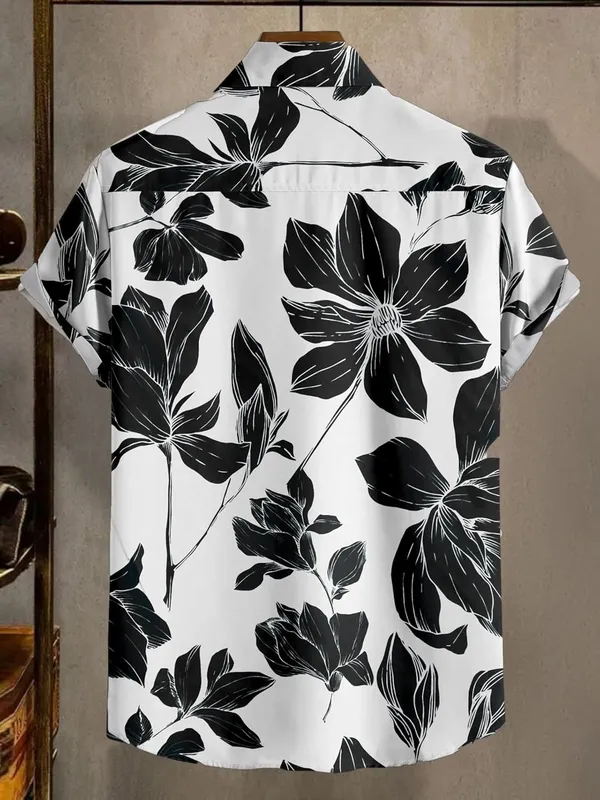 Black_Floral_Print_Short_Sleeve_Button-Down_Shirt,_White_And_Navy_Blue,_Hawaiian_Style