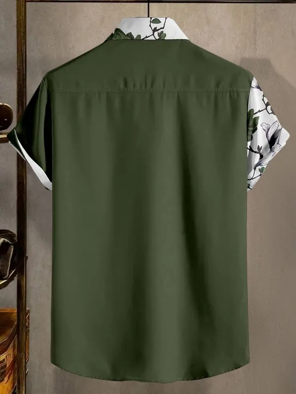 Green_Wofloral_Print_Colour_Block_Blouse,_Navy_Blue_And_White,_Short_Sleeves
