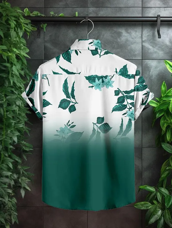 Green_Wofloral_Print_Button-Down_Shirt,_White_To_Black_Ombre,_Short_Sleeve