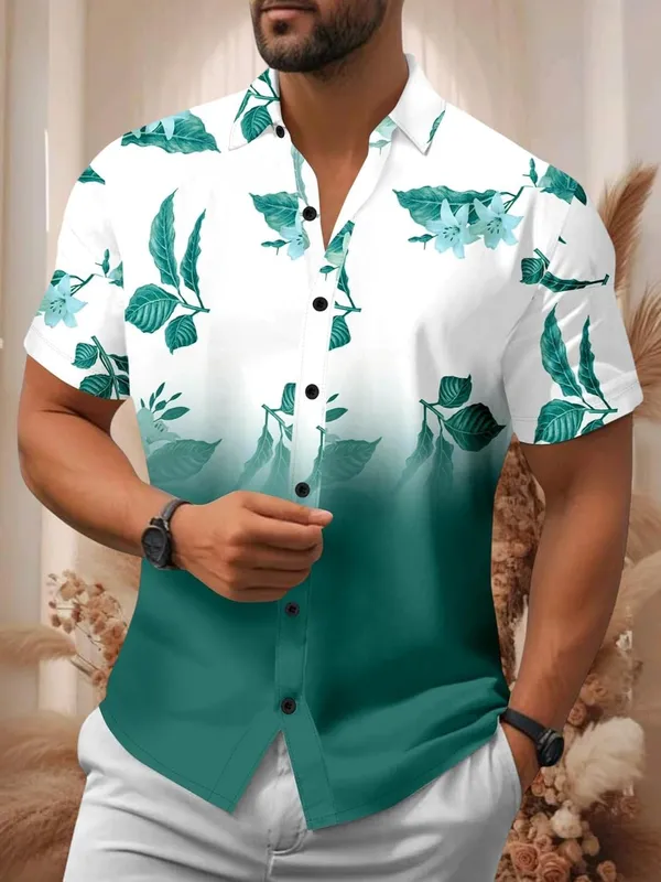 Green_Wofloral_Print_Button-Down_Shirt,_White_To_Black_Ombre,_Short_Sleeve