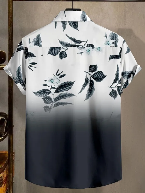 Restyle_Floral_Print_Button-Down_Shirt,_White_to_Black_Ombre,_Short_Sleeves,_Leaf_Pattern